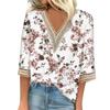Женская рубашка-блузка Повседневные свободные рубашки с рукавами 3/4 и кружевной отделкой Топы с v-образным вырезом и принтом Топы с принтом Футболки Футболки