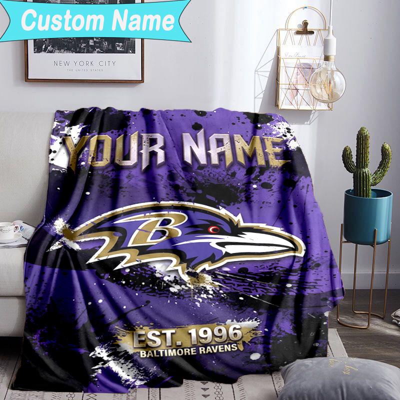 Custom Name Blanket Ravens Team Spirit Blanket Bedding Blanket for Travel, Camping, Living Rooms, Offices, Sofas, Fan Christmas gift