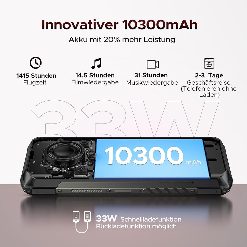 DOOGEE Blade 20 Play Outdoor Mobile Phone, 10300mAh, 32(8+24)GB 256GB, 6.6 Inch,125 DB Speaker
