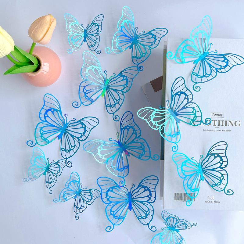 3D  12 PCS Hollow Butterfly Wall Decals Polka Dot Stickers for Kids Room Living Room Holiday Festival Decoration