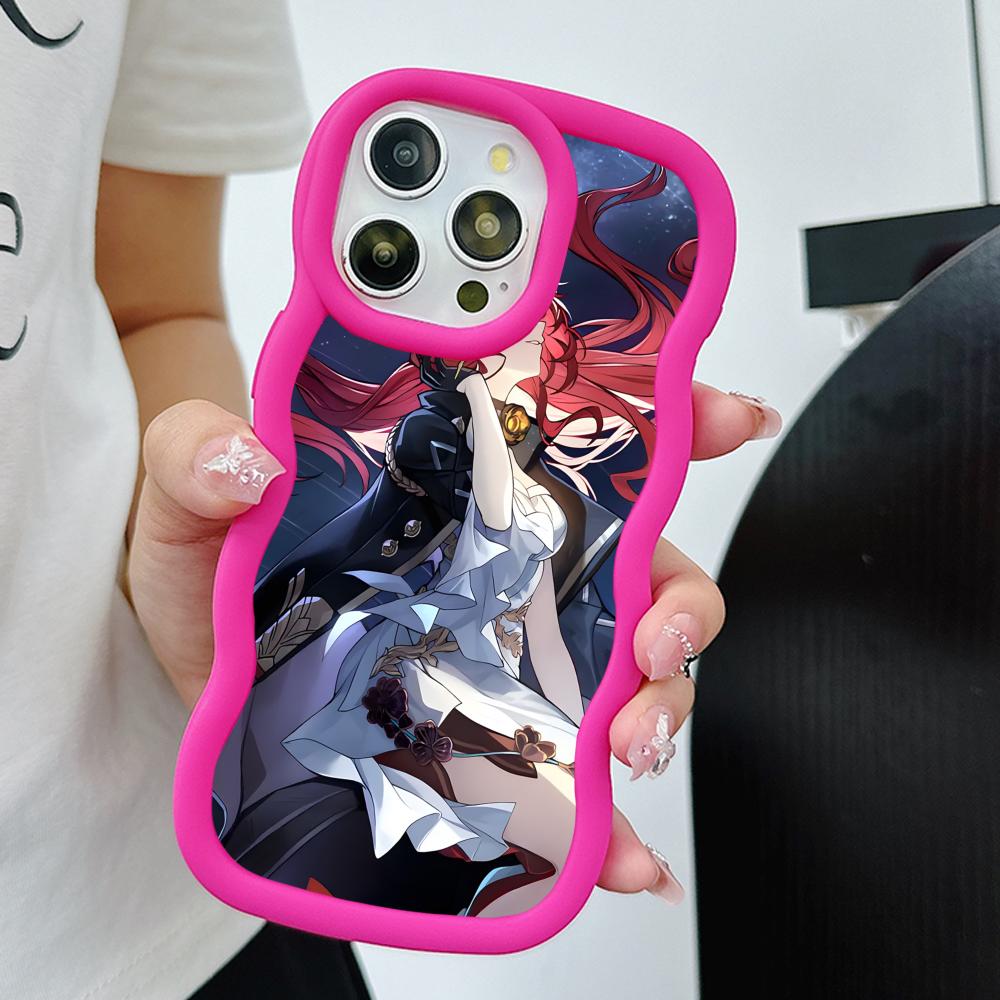 HSR Himeko Чехол для мобильного телефона из ТПУ с волнистым краем для iPhone 17 16 15 14 13 12 11 Air Pro Max Plus Цветная крышка
