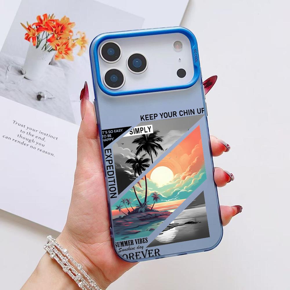 Модный Чехол для Телефона с Пейзажем Для iPhone 17 16 15 14 13 12 11 Pro Max Air Матовый Лазерный Аврора Ударопрочный Funda