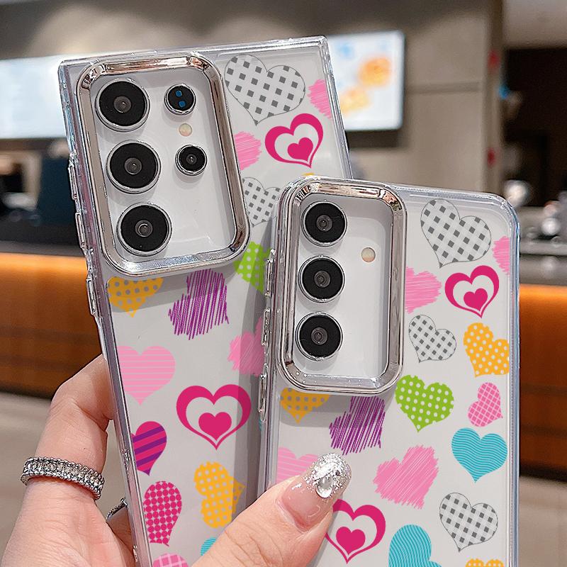 Cute Candy Love Heart Case For Samsung A57 A37 A17 A56 A36 A16 A55 A54 5G S21 FE S22 S23 S24 S25 Plus S26 Ultra Plating Lens Clear Soft Cover