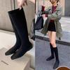 Autumn and Winter New Fashionable Comic Legs~ Temperament Square Head Flat Boots Socks Boots Bag Legs Medium Tube Thin Boots Women