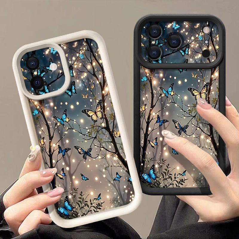 Glowing Fantasy Butterfly Pattern Case For iPhone 17 Pro Max Funda Shockproof Bumper Cover For iPhone 16 Pro Max 15 14 13 12 11 Air 16E