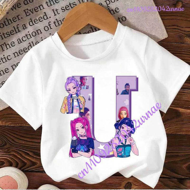 Kpop Охотники на демонов Футболка с буквами от A до Z Kawaii Rumy Топы на день рождения Одежда для вечеринок Женская футболка Летняя с коротким рукавом Хлопок Детская одежда