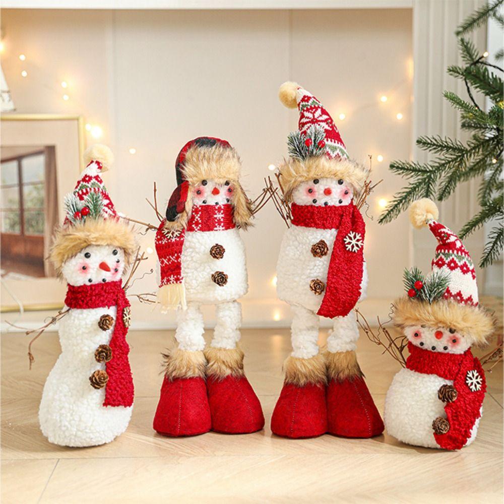Cute Long Legs Snowman Ornaments Cartoon Plush Snowman Doll Toy Shopping Mall Hotel