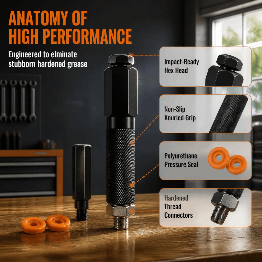 High-Pressure Grease Fitting Unclogging Tool Sturdy Metal Construction Fitting Cleaner Auto Repair