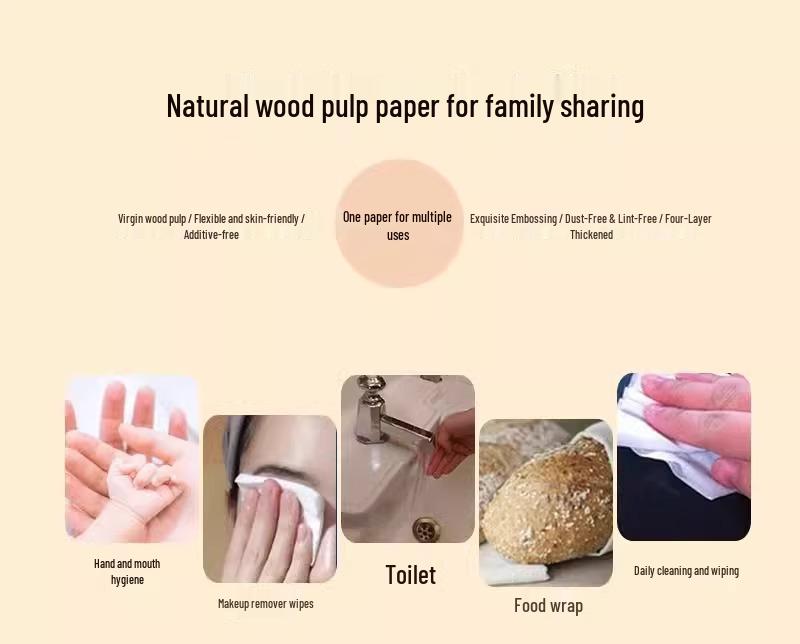 Khaki Cat Thickened Facial Tissues: Original Wood Pulp, Large Pack, Household & Toilet Use, Wet-Friendly Value Napkins