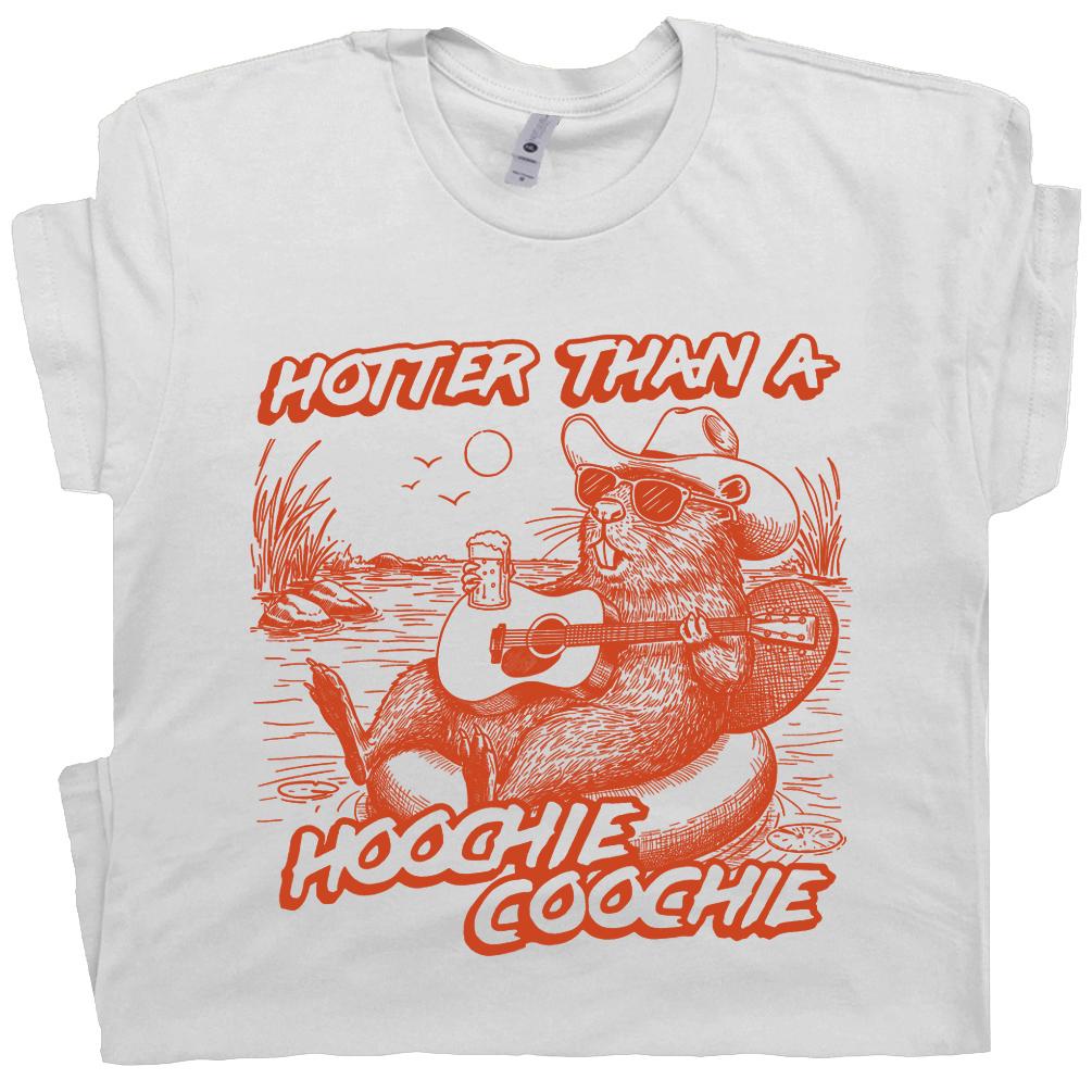 Hoochie Coochie Shirt Vintage Country Music Shirt Hotter Than A Hoochie Coochie T Shirt for Women Men Funny Beaver Shirt Beach Summer Theme