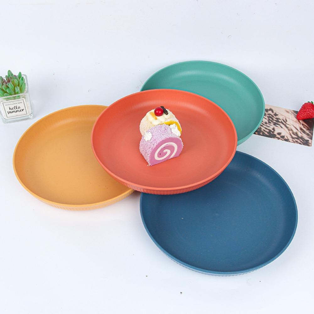 8PCS Unbreakable Plastic Dinner Plates Striped Pattern Snack Dish Reusable Camping Plate Party