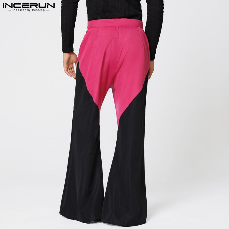 INCERUN Мужские повседневные длинные брюки-клеш с молнией, пэчворк, со строчкой на талии