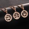 FJ 12 Zodiac Sign 585 Gold Color Constellation Rose Pendants Capricorn/Gemini Twisted + 50cm Chain Women Men Zircon