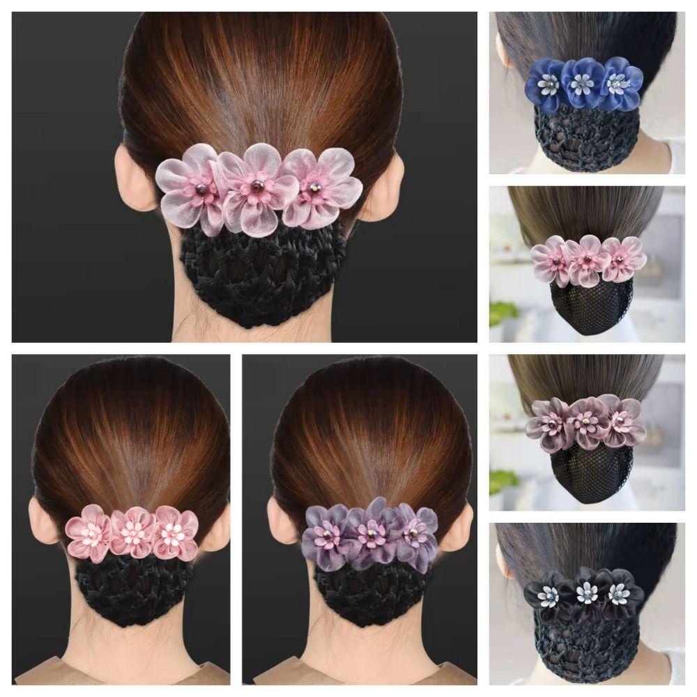 Headwear Flower Spring Clip Bead Hair Net Cover Vintage Bun Snood Girls