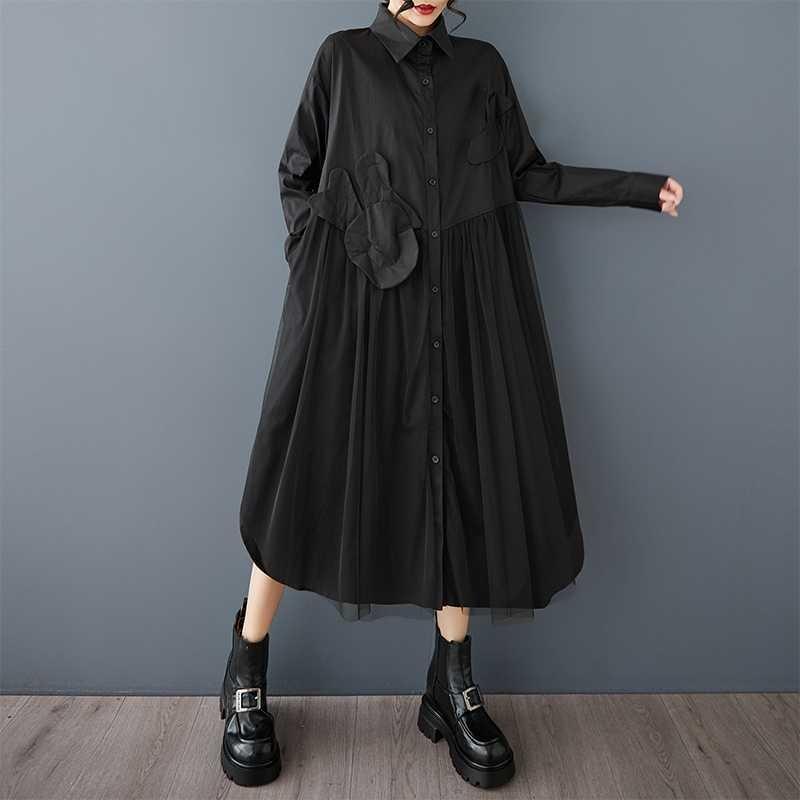 New Mesh Splicing Fashionable Loose Casual Shirt Dress
