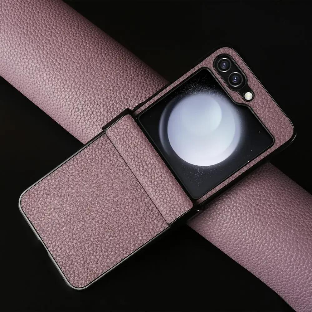 Hand Crafted Genuine Leather Case For Samsung Galaxy Z flip Phone Cover Galaxy Z Flip 3 flip4 Back Shell Coque Capa