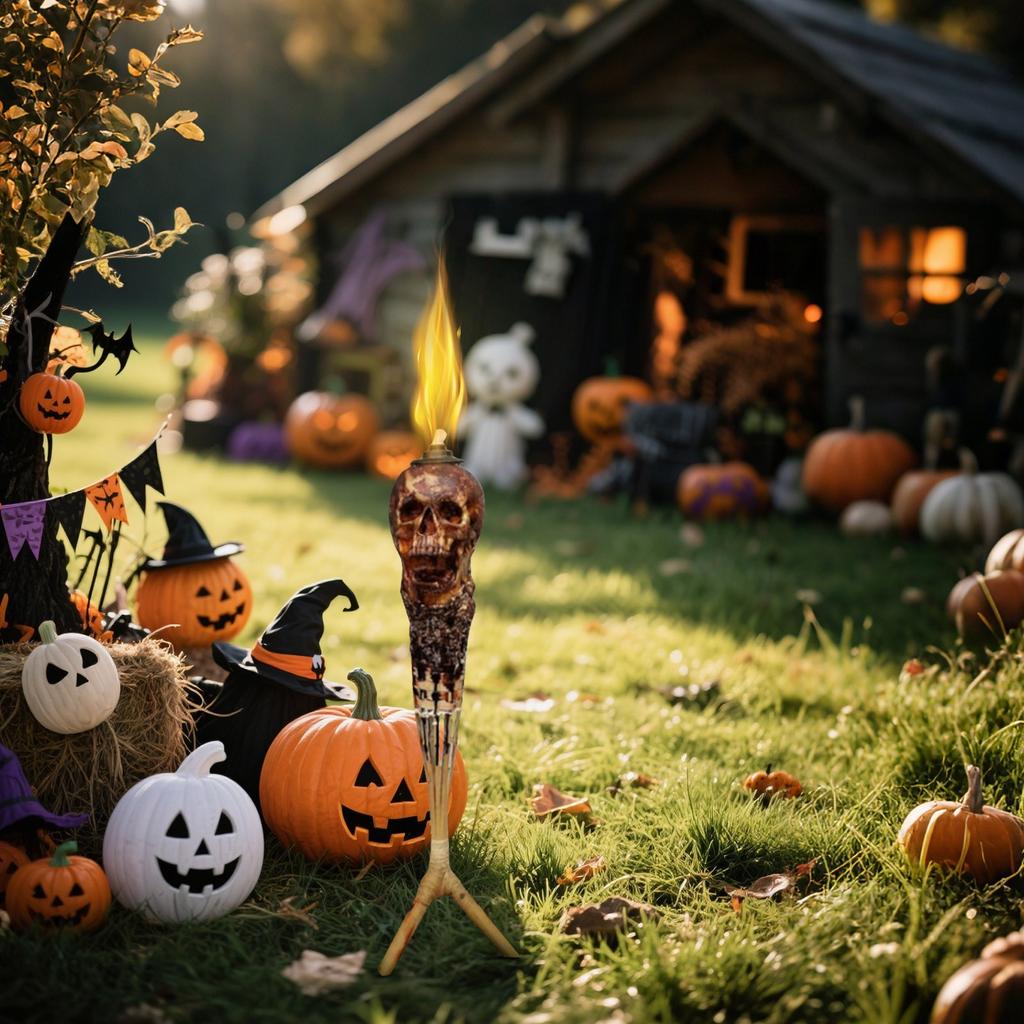 Highlighting A Macabre Head, This Torch Doubles As Eerie Decor And A Fire - Breathing Centerpiece. It With To Ignite, Casting Flickering Shad