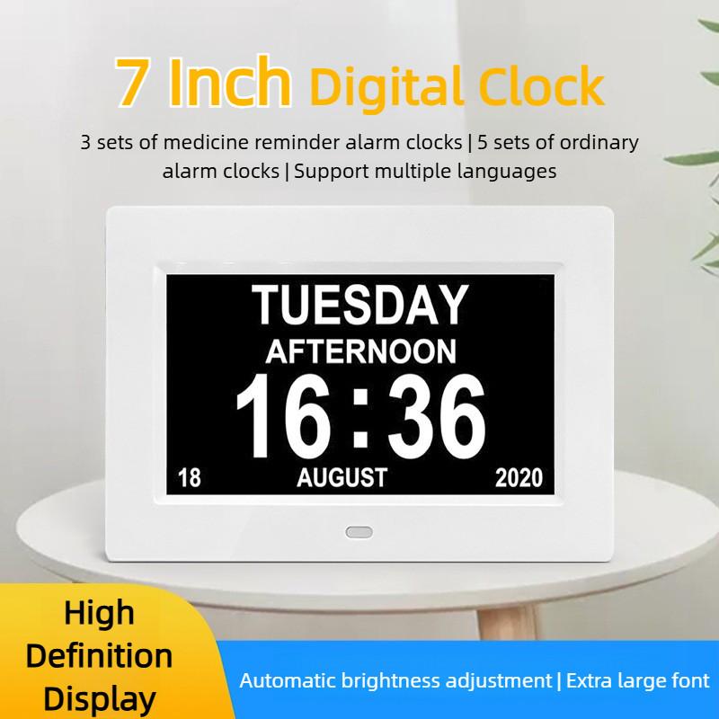7 Inch Machine Elderly Alarm Clock Electronic Calendar Clock Desktop Medication Reminder Machine LCD Digital Clock