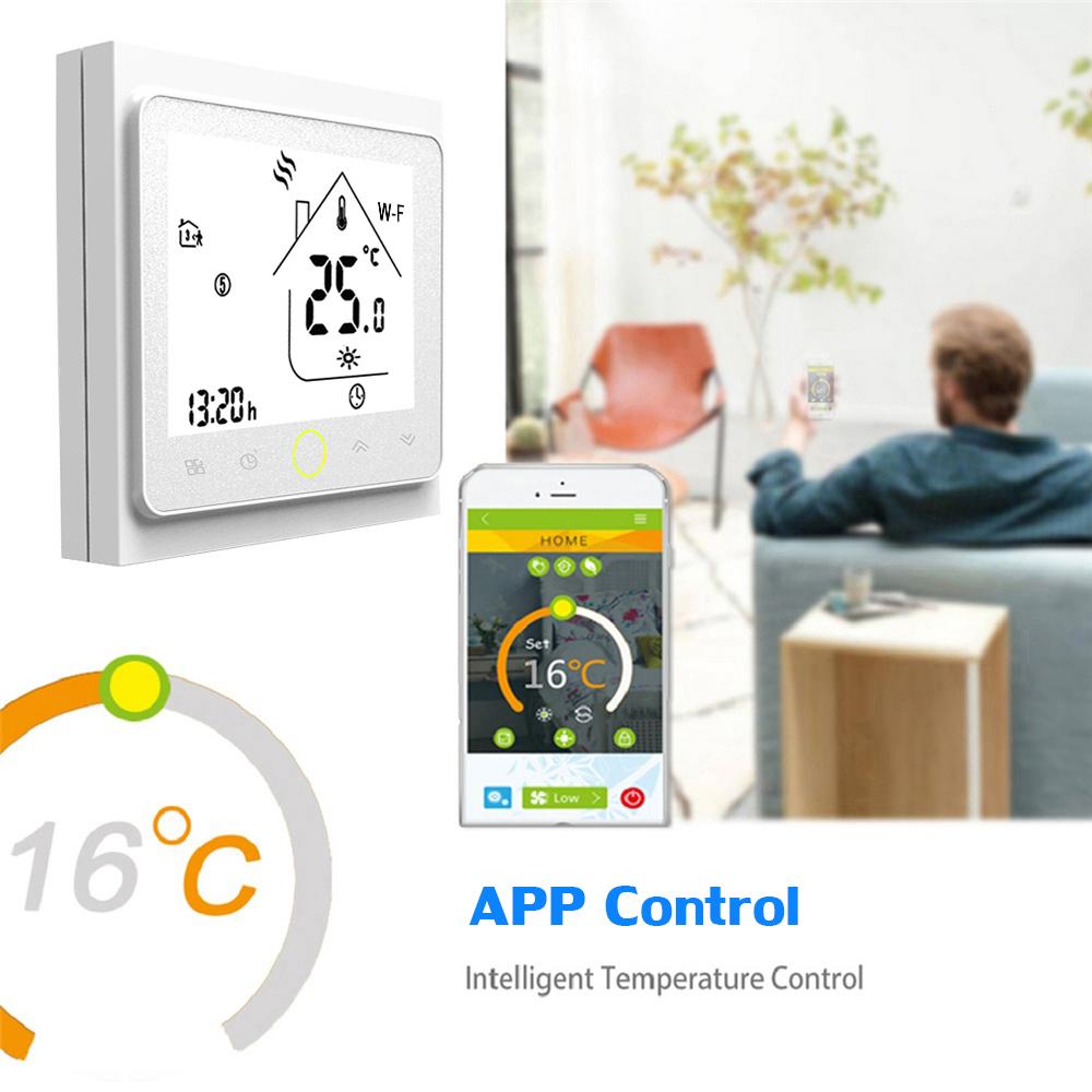 Wi-Fi Smart Thermostat Temperature Controller APP Control 5A Compatible with/ Google Home Water/ Gas Boiler Thermostats for Home-- White