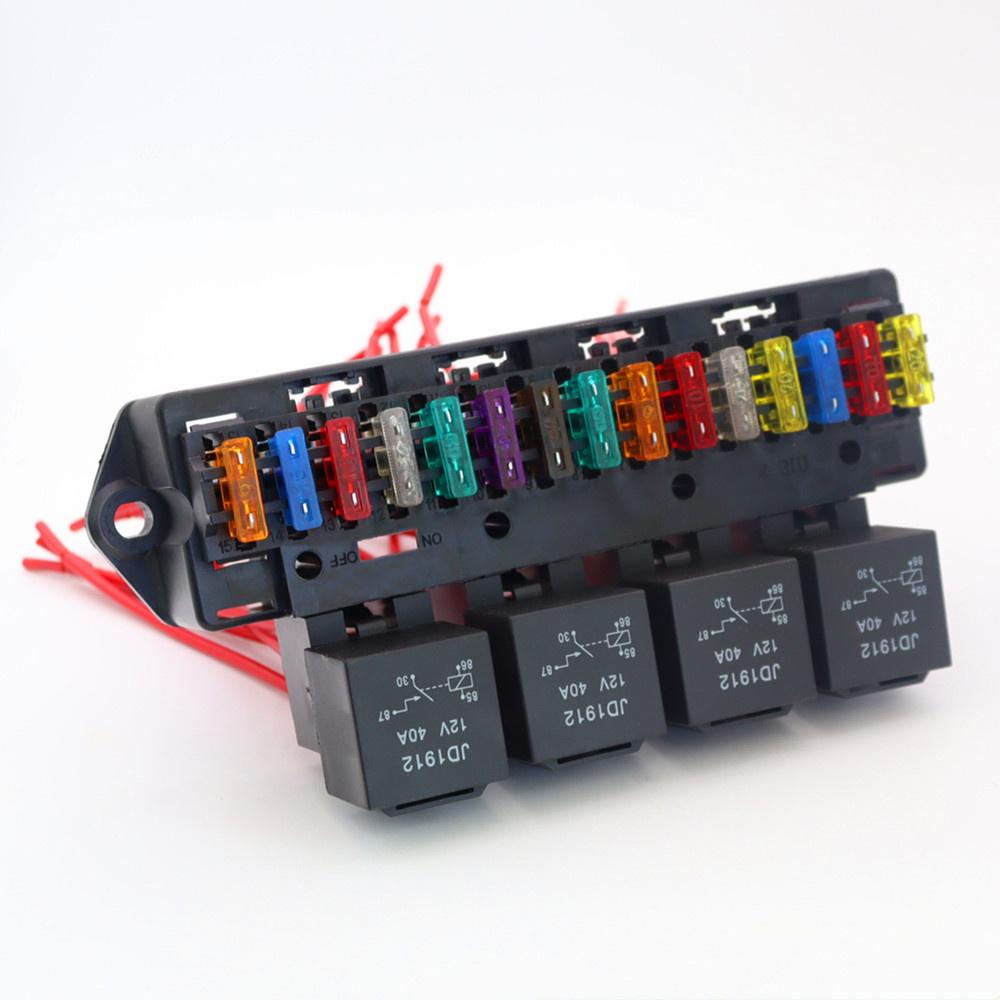15 Way Blade Fuse Box Block Holder W/ 4 Way 12V 40A Relay For Car SUV Truck Boat