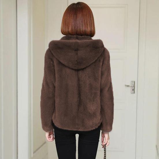 Women Winter Coat Double-sided Thick Cozy Plush Hooded Long Sleeves Zipper Closure Solid Color Cardigan Loose Jacket Outerwear
