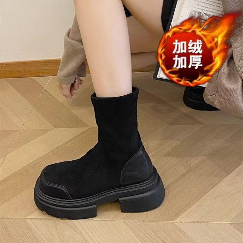 Платформенные короткие ботинки женская обувь новые раннеосенние эластичные тонкие ботинки ретро ботинки Мартин ботинки Челси