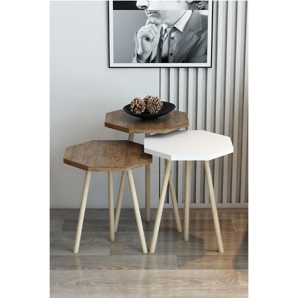 3-х предметный журнальный столик и набор журнальных столиков, восьмиугольный журнальный столик, набор журнальных столиков с деревянной ножкой и грабом