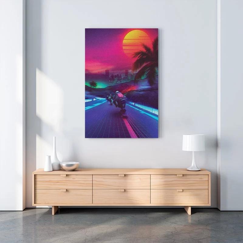 Украшение дома Synthwave Midnight Outrun холст HD печать на солнце плакат живопись гостиная настенная живопись модульная картина
