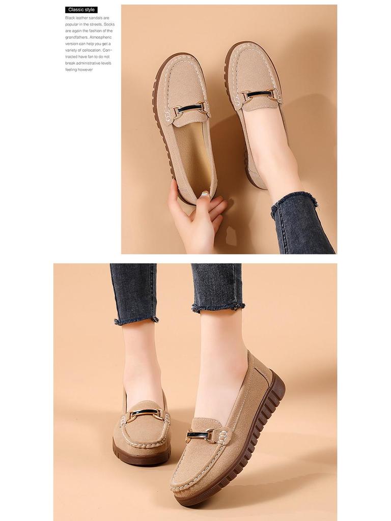 Женские осенние замшевые мокасины из натуральной кожи - Туфли на плоской подошве из матовой кожи