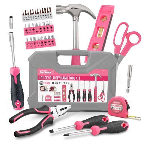 Hi-Spec 42-Piece Tool Set for Women: Precision Screwdriver Bits, Voltage Tester, Hammer, and Adjustable Wrench, Perfect for Home DIY, with Storage Cas