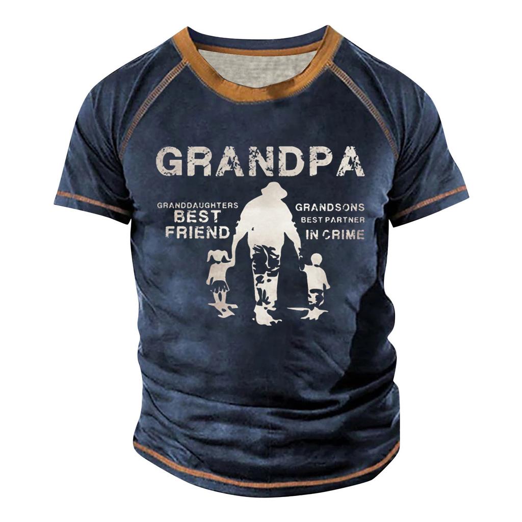 Men's Raglan T-shirt Retro Short Sleeve Round Neck Letter Printing Tops