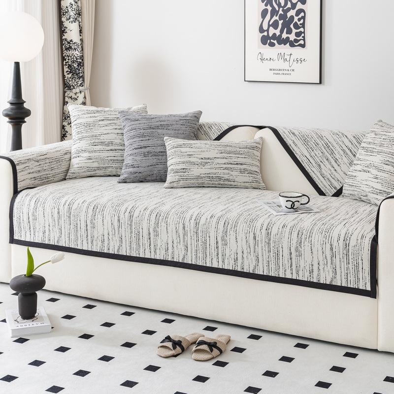 Cream Series Solid Color Sofa Cover Anti-Slip Chenille Sofa Mat Four-Seasons General Dust Sofa-Cushion Modern Stripe Couch Cover