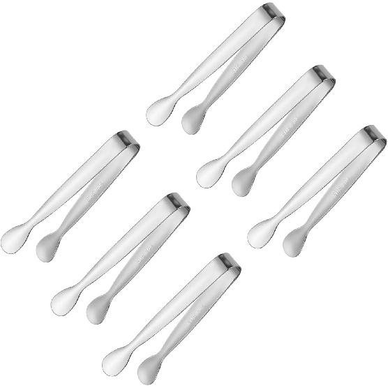 6Pcs Silver Mini Sugger Tongs Small Tongs,Charcuterie Boards Accessories Serving Trays for Tea Parties,Coffee Breaks,or Any Social Gathering.