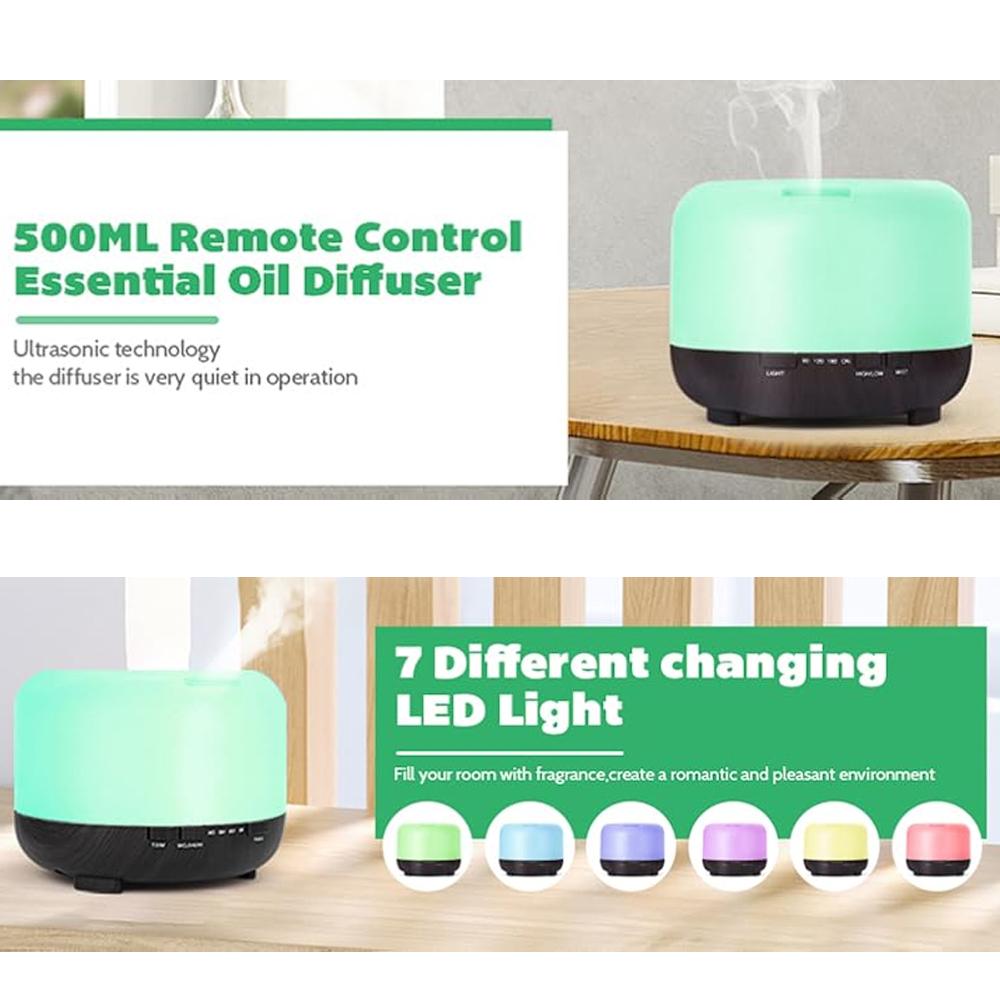 500ml Ultrasonic Essential Oil Diffuser with Remote Control for Large Rooms Quiet Aromatherapy Humidifier for Home Wellness