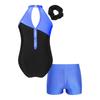 Girls Sleeveless Rhinestones Patchwork Leotard Hair Band V Front Waistband Shorts Dance Gymnastics Set
