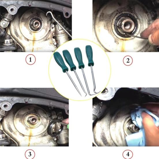 Набор из 4 отверток для сальников автомобильных транспортных средств с эргономичными ручками, съемник для прокладок уплотнительных колец, крючки для ремонта