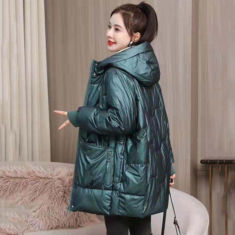 Autumn Winter Thicken Warm Long Parka Women Solid Color Loose Puffer Hooded Coat Jackets Outwear