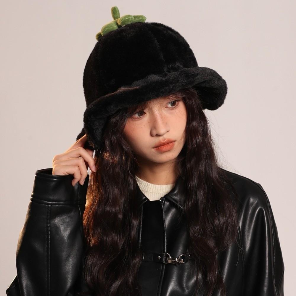 Tomato Plush Bucket Hat Fluffy Beanie Hat All-match Winter Fisherman Hat Outdoor