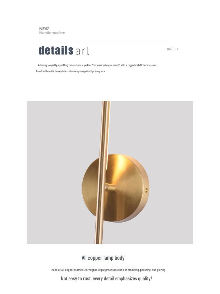 Nordic All-Copper Modern Wall Light for Vanity, Bedside, Living Room, or Aisle.