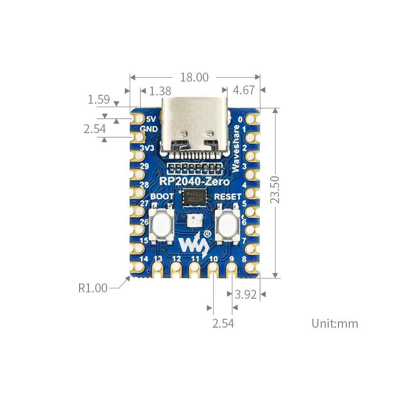 Микроконтроллер Raspberry Pi RP2040-Zero: Отладочная плата PICO - Двухъядерный процессор с функцией часов влажности