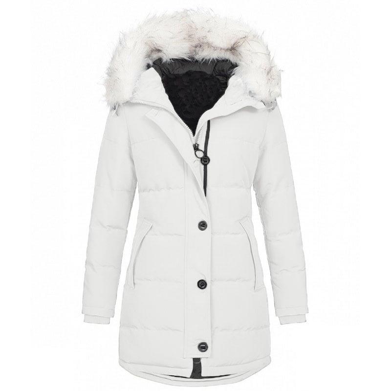 Women's Hooded Slim Fit Cotton Coat - European & American Style, Mid-Length, Solid Color, Warm Outerwear for Autumn & Winter