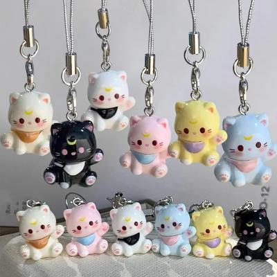 S Новая Мода Мультяшный Маленький Кот Милый Брелок Цепочка для Телефона Брелок из Смолы Подвеска на Сумку Парные Брелки Подарки Женщинам для Украшений