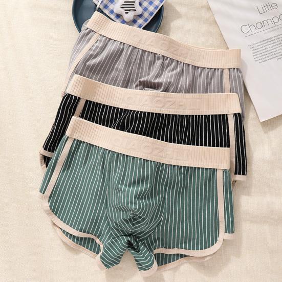 Men Boxer Briefs Mid-rise Elastic Waistband Shorts Underwear Striped Print Patchwork Color U-Convex Panties