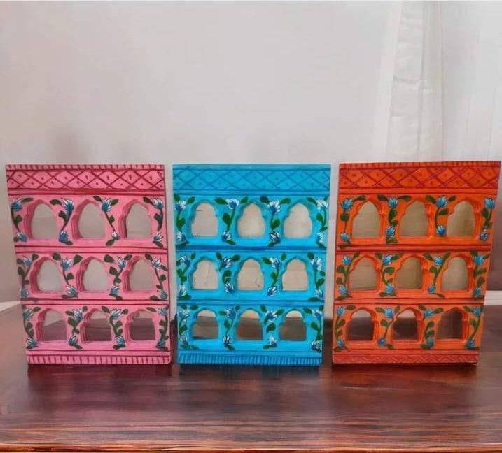 Hand Painted Wooden Jharokha Wall Hanging: Indian Home Decor (Set Of 3)