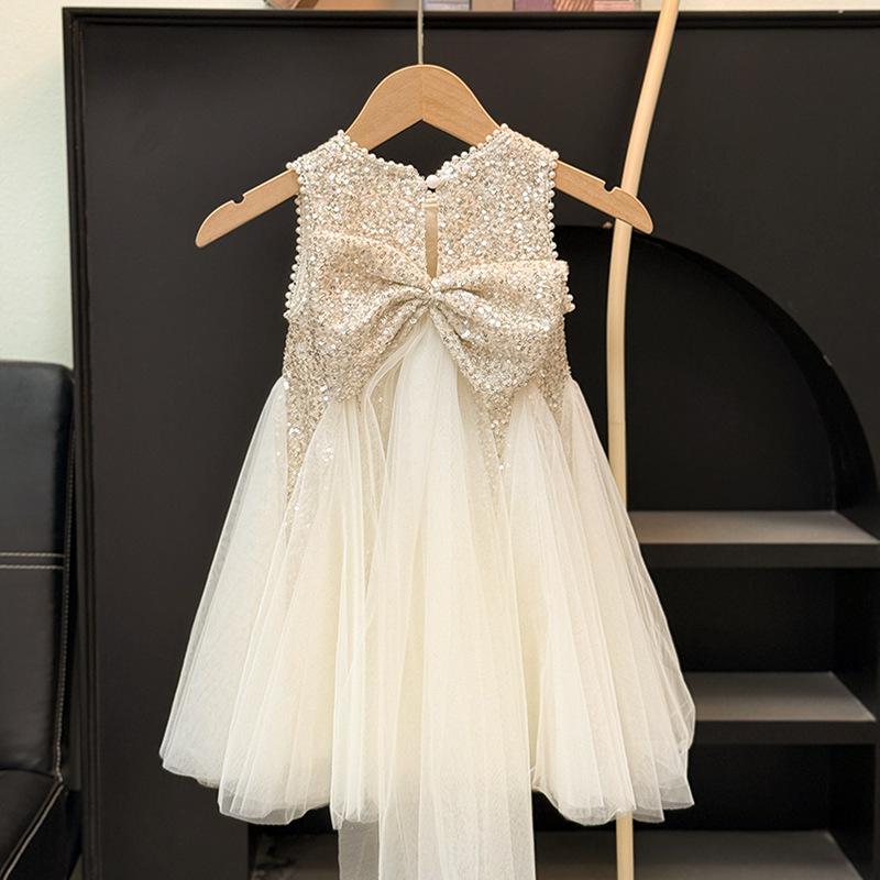 Летнее платье принцессы с пайетками для девочек, детское нарядное платье