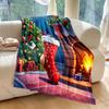Christmas Stockings and Festive Decor Pattern Blanket Flannel Material Soft Warm for All Seasons Home Outdoor Camping Picnics RV