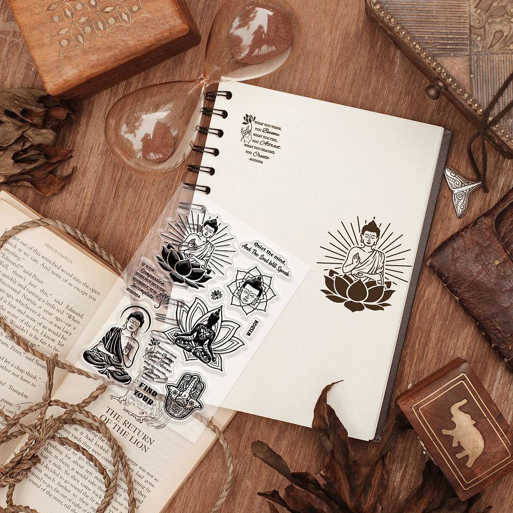 Custom PVC Plastic Clear Stamps for DIY Scrapbooking Photo Album Decorative Cards Making Buddha Pattern 160x110x3mm