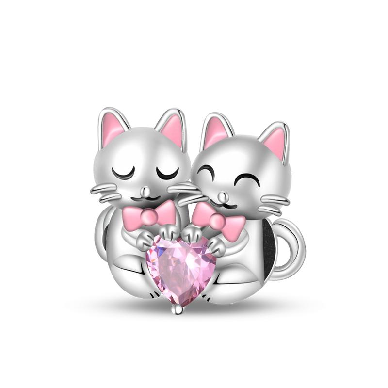 925 Серебряный цвет Кот Медведь Слон Кролик Милые розовые животные Подвески Бусины Подходит 925 Оригинальные Браслеты Изящные DIY Ювелирные Изделия Подарки