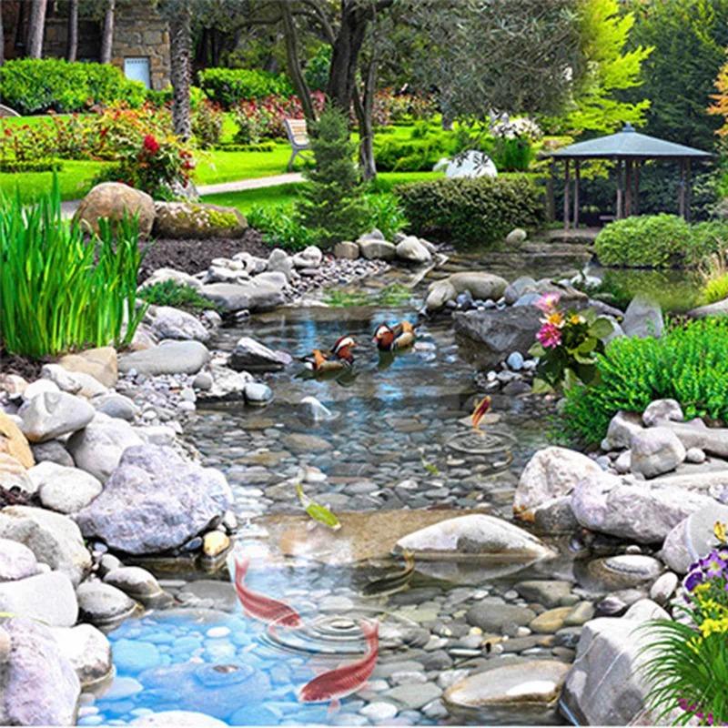 3d парк обои камень ручей карп пейзаж фреска гостиная спальня настенная роспись домашний декор