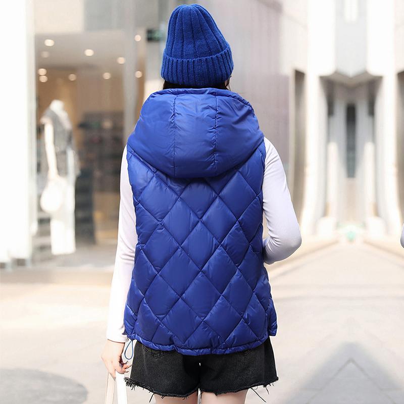 Women Autumn Winter Soild Color Rhombus Thicken Outwear Cotton Padded Hooded Sleeveless Warm Jacket Coat Vest
